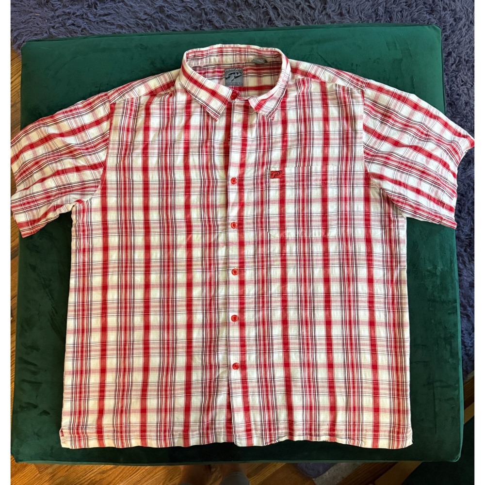 Piping Hot Mens XL Short Sleeve Red Plaid Button Up Shirt Surf Skate Y2K